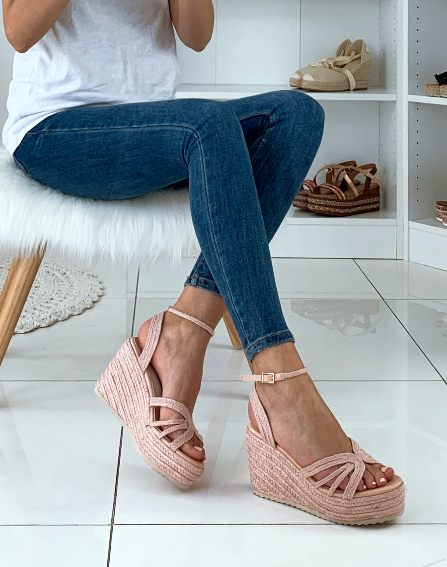 Sandales compensées roses à plateformes épaisses