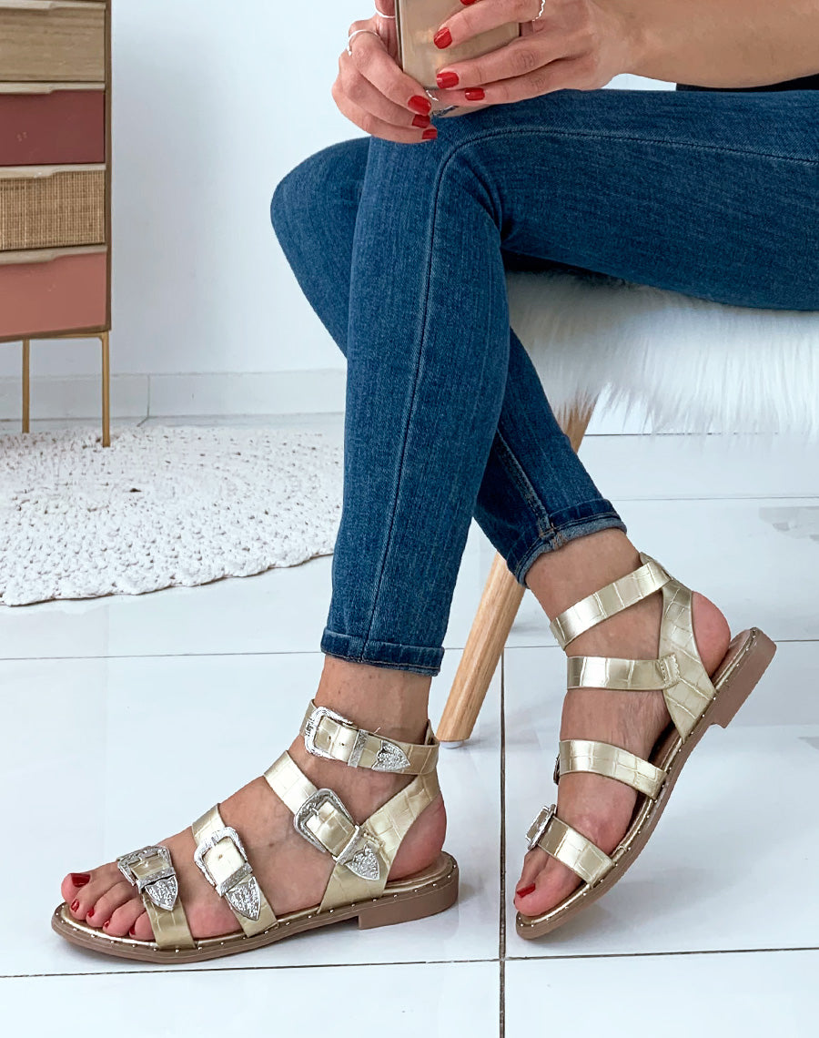 Sandales dorées à boucles style western