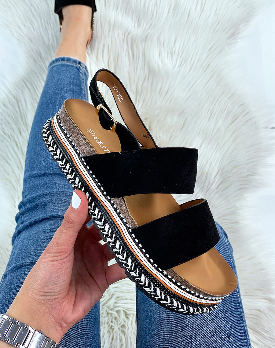 Sandales à doubles brides en suédine noire