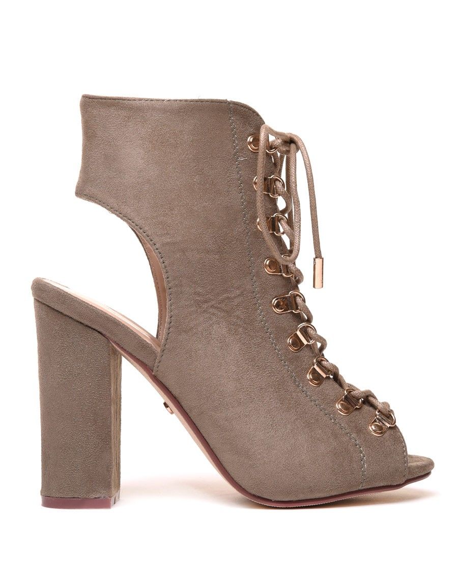 Sandales en suédines ouvertes kaki à talons