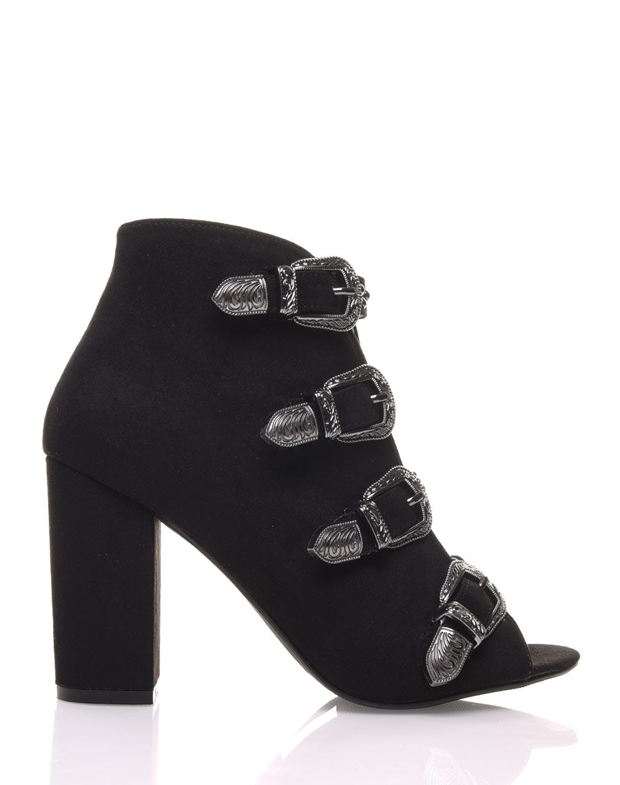 Sandales en suédines ouvertes noires à talons