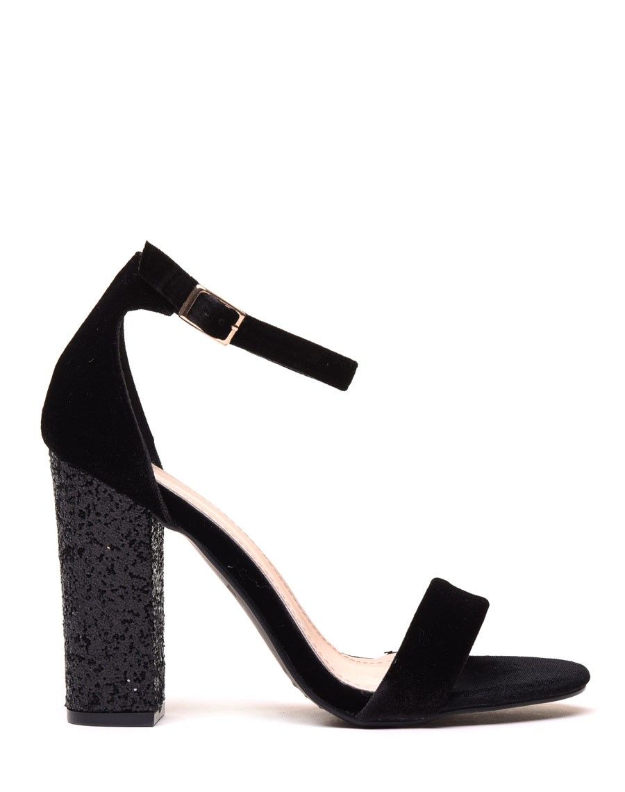 Sandales en velours noires à talons ornés de sequins
