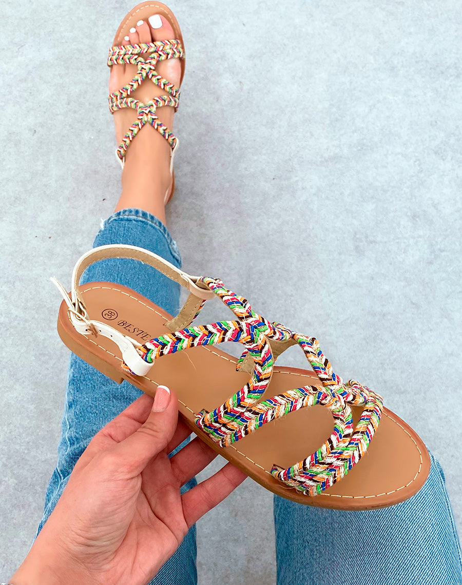 Sandales Femme beige à détail corde coloré