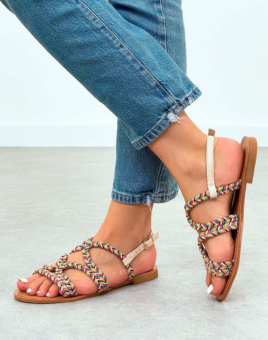 Sandales Femme beige à détail corde coloré