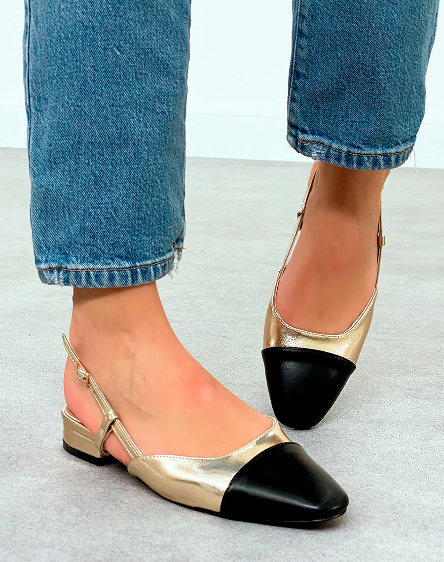 Sandales Femme en Nuances Dorées avec Bout Noir et Petit Talon Sophistiqué