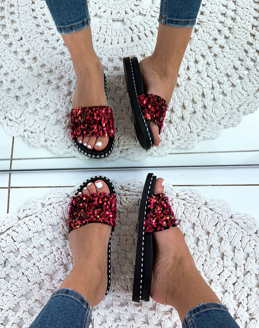 Sandales fuchsia plates à sequins