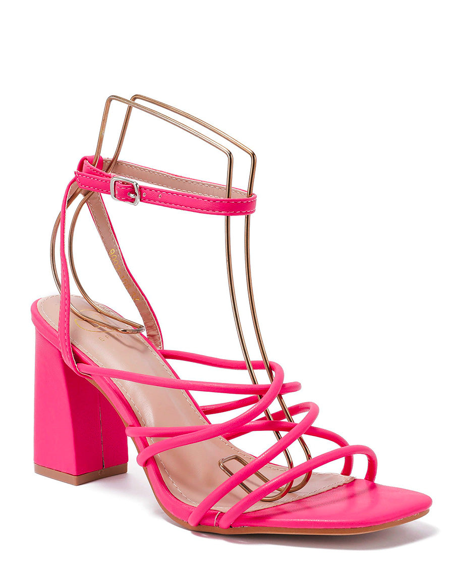 Sandales fushia à lanières entrecroisées et talon épais