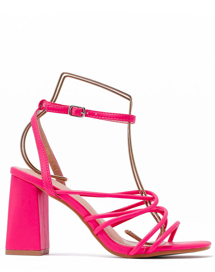 Sandales fushia à lanières entrecroisées et talon épais