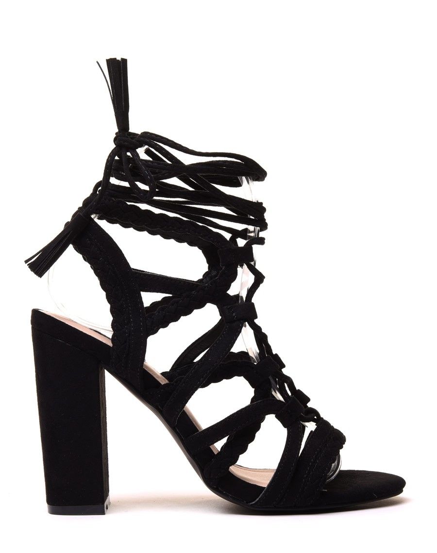 Sandales lacées noires en suédine