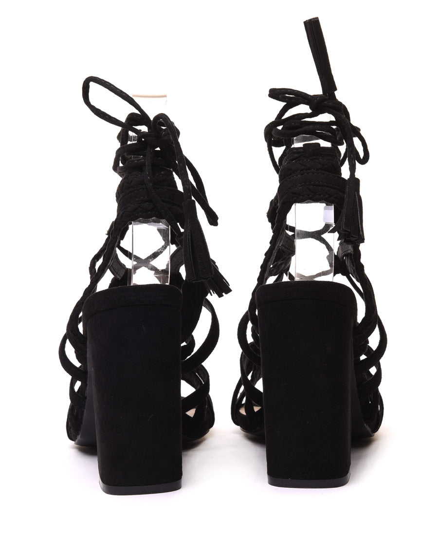 Sandales lacées noires en suédine