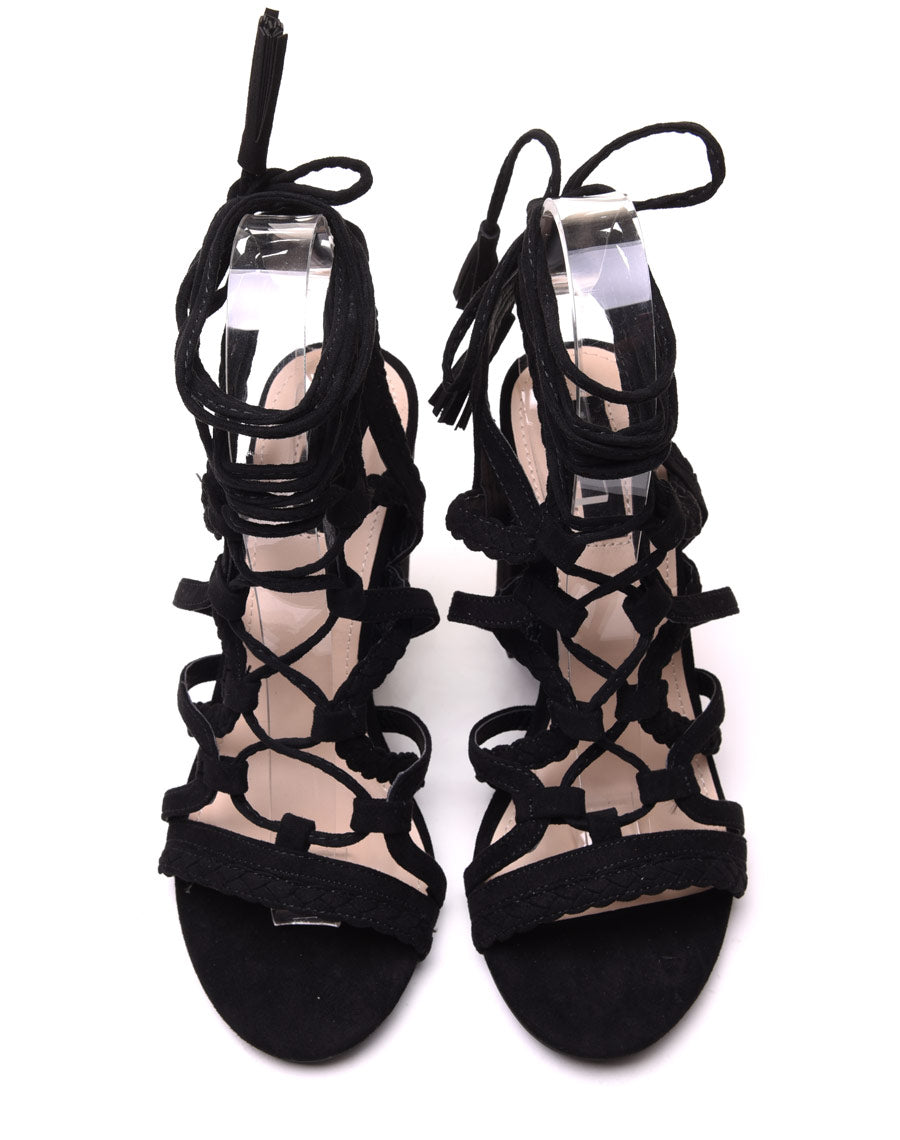 Sandales lacées noires en suédine