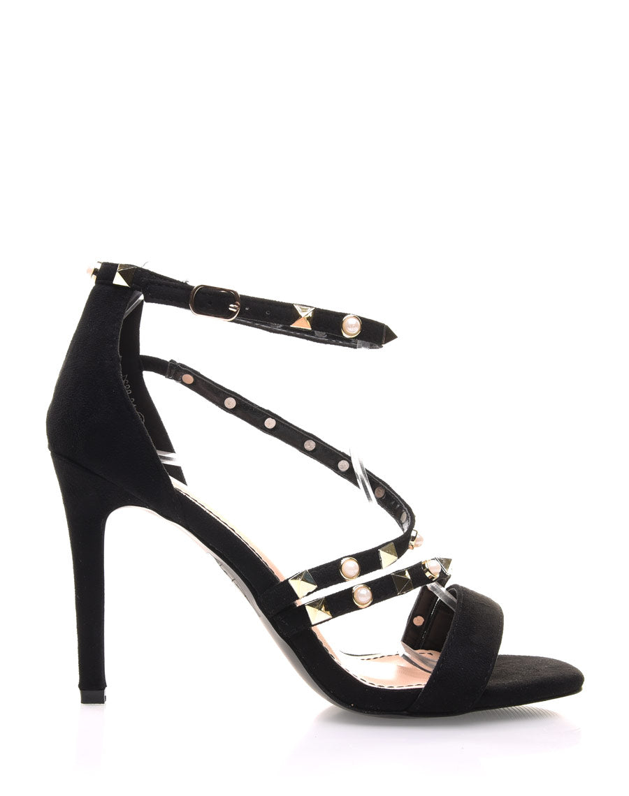 Sandales noires en suédine brides cloutées
