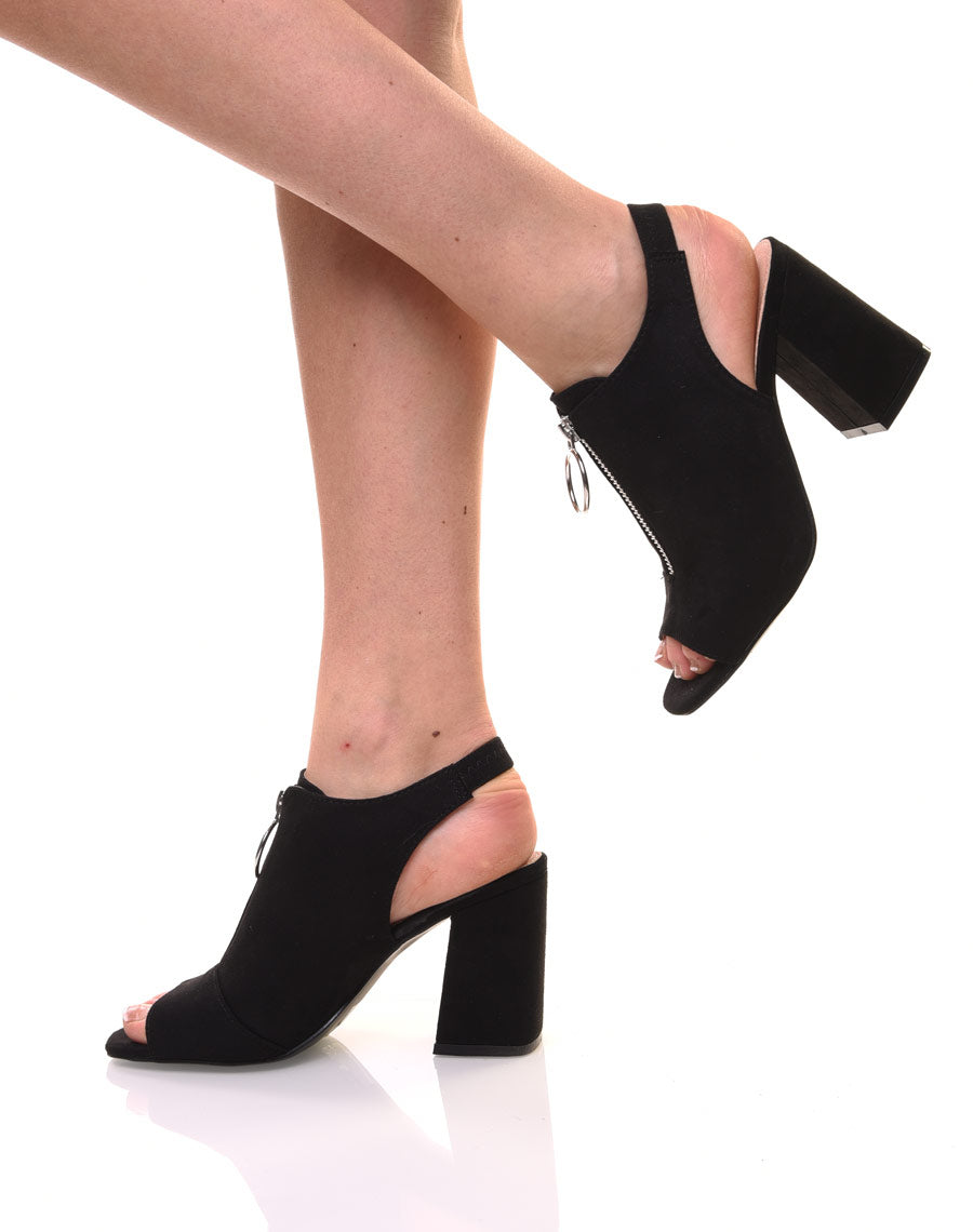 Sandales noires en suédine fermeture avant