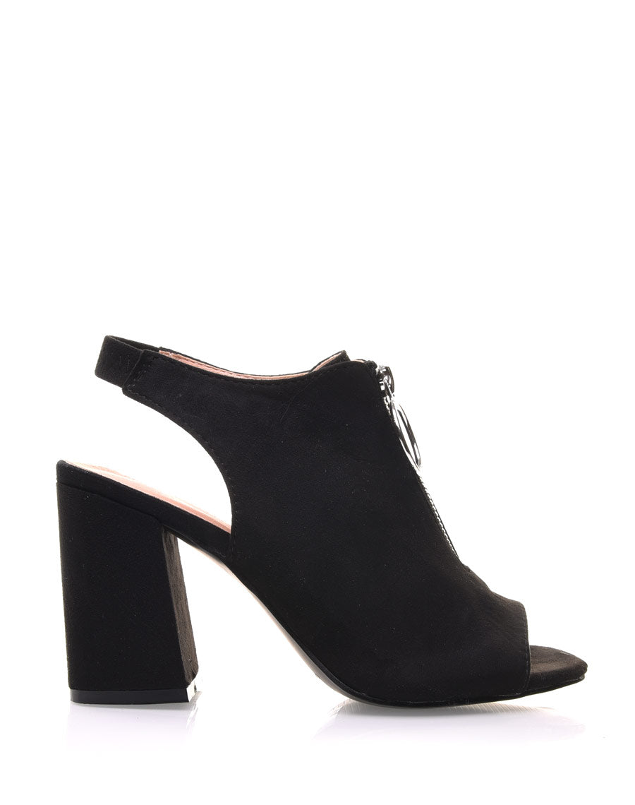 Sandales noires en suédine fermeture avant