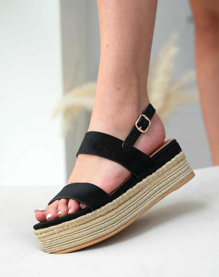 Sandales Noires en Suédine à Plateforme et Détails Dorés - Confort Moderne