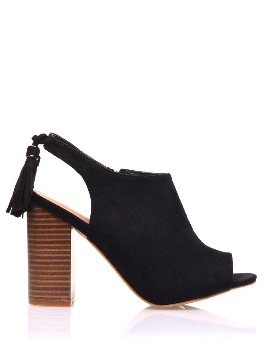 Sandales noires en suédine à talon carré