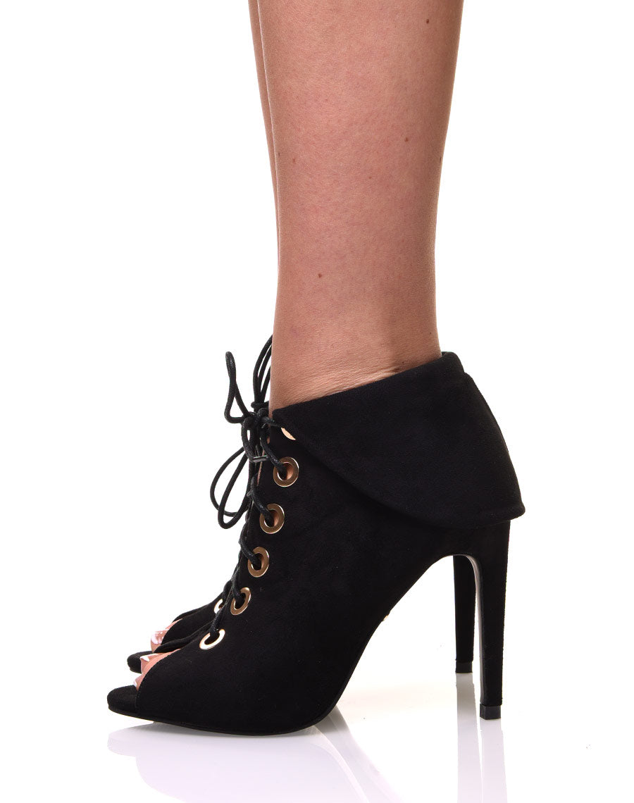 Sandales noires entièrement suédine à bout ouvert