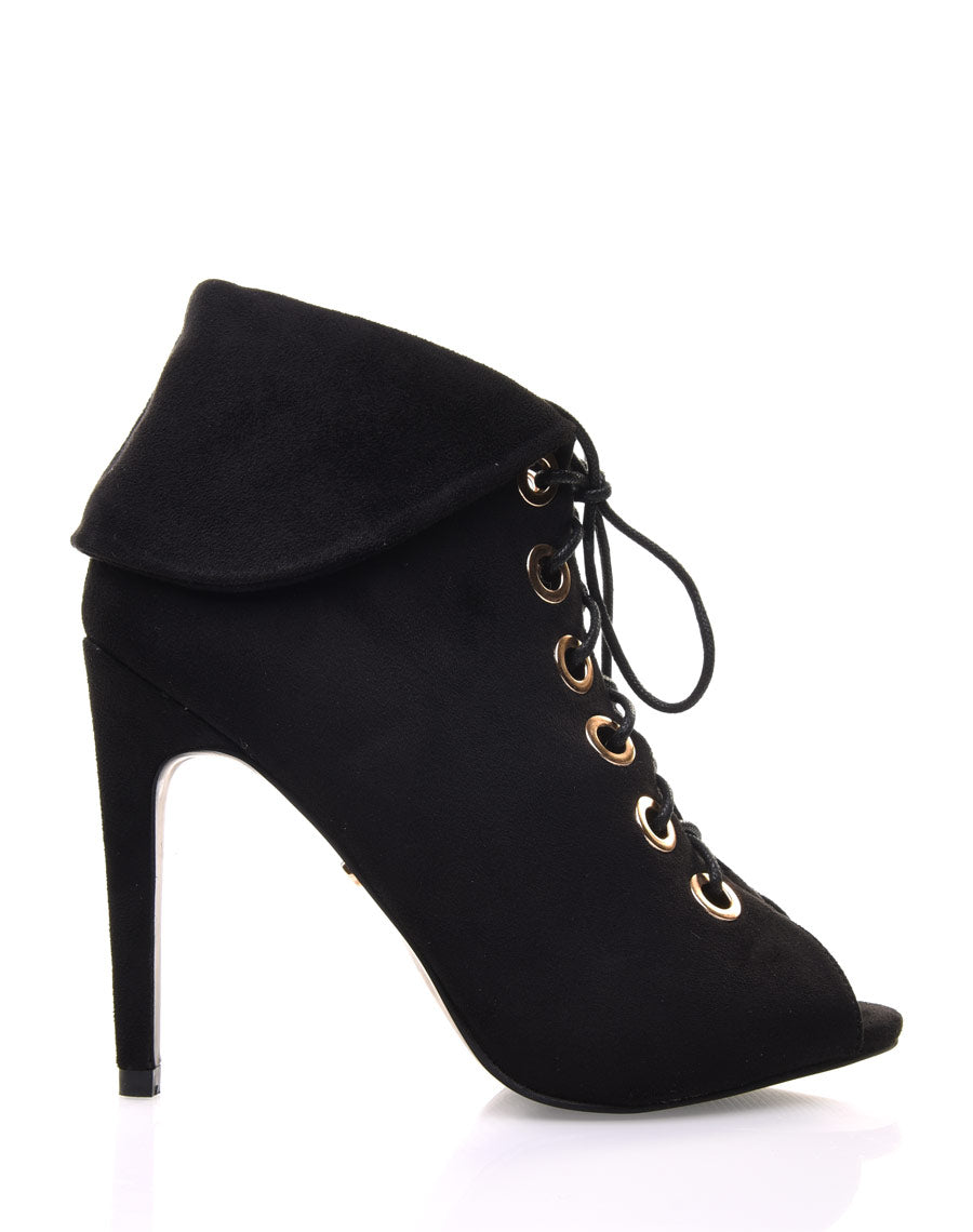 Sandales noires entièrement suédine à bout ouvert