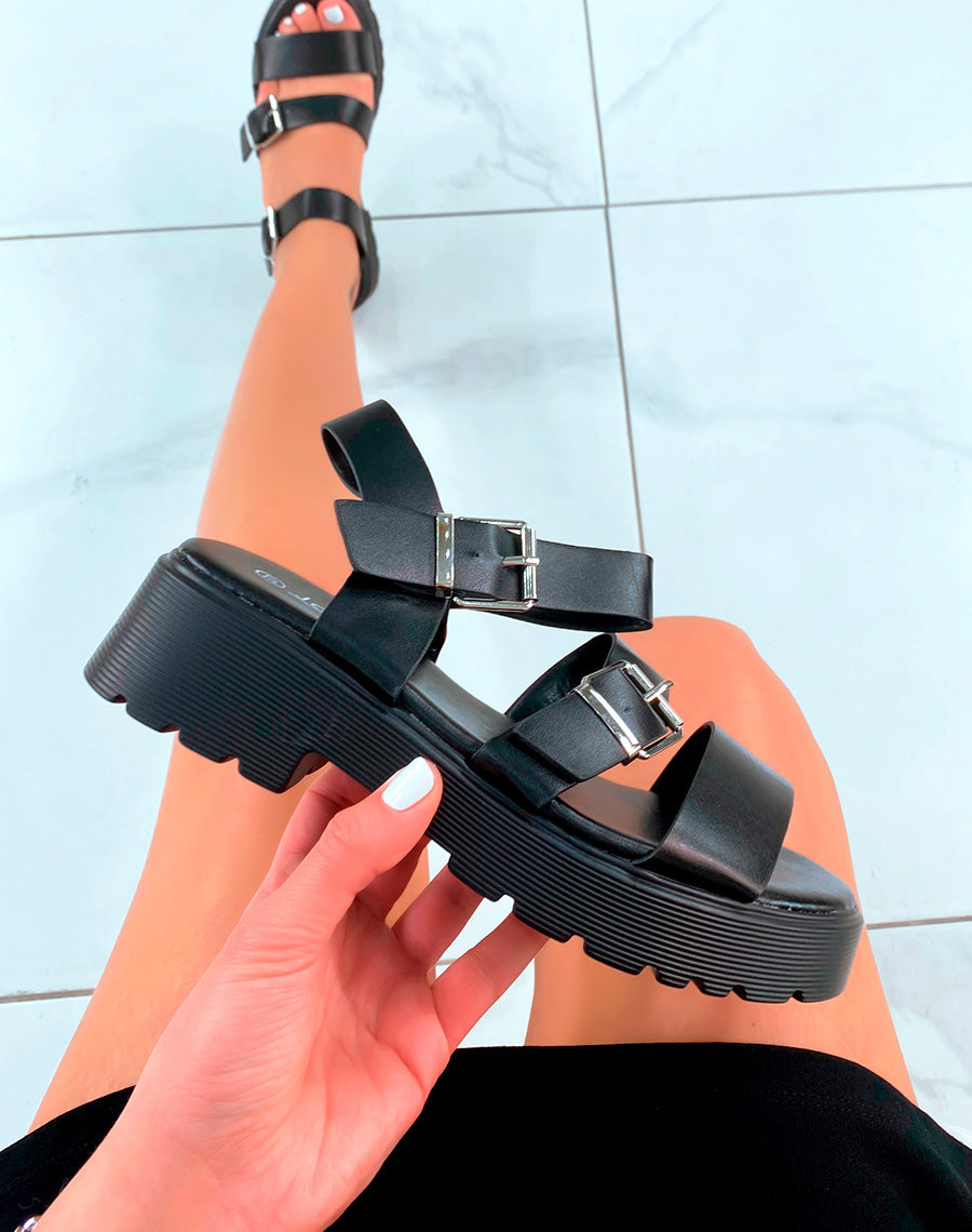 Sandales noires à semelle crantée