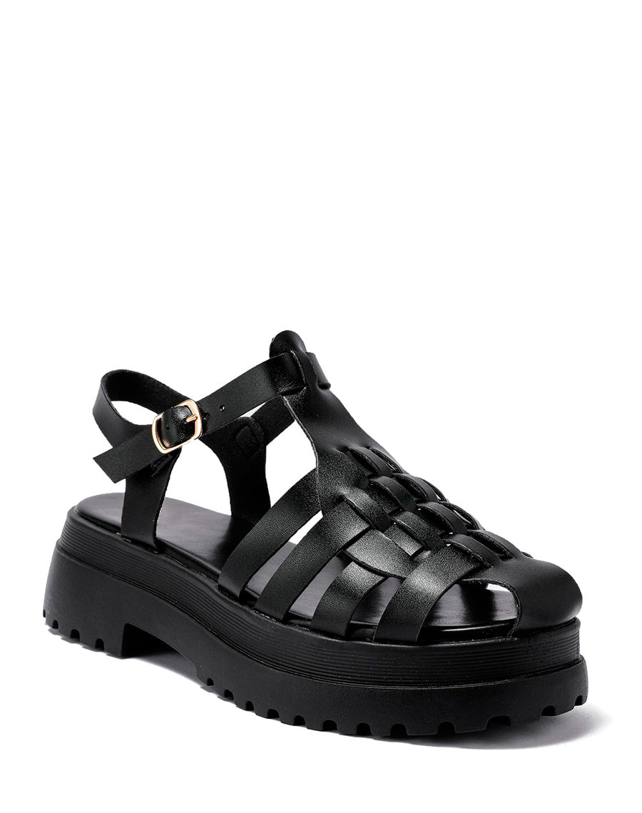 Sandales noires semi-fermées à multiples brides et semelle crantée