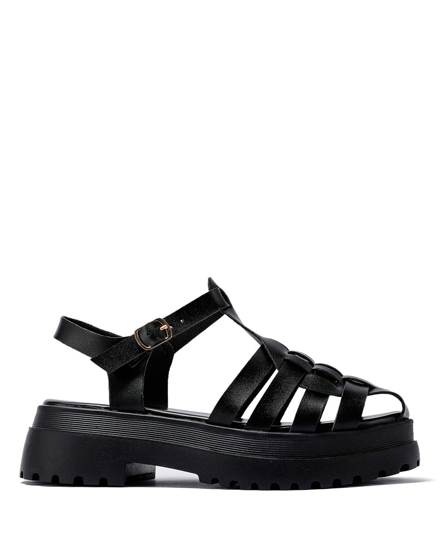 Sandales noires semi-fermées à multiples brides et semelle crantée