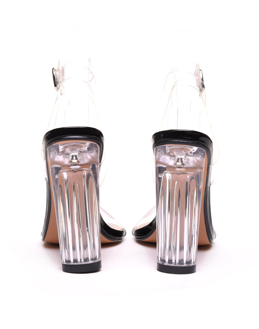 Sandales noires à talons transparents