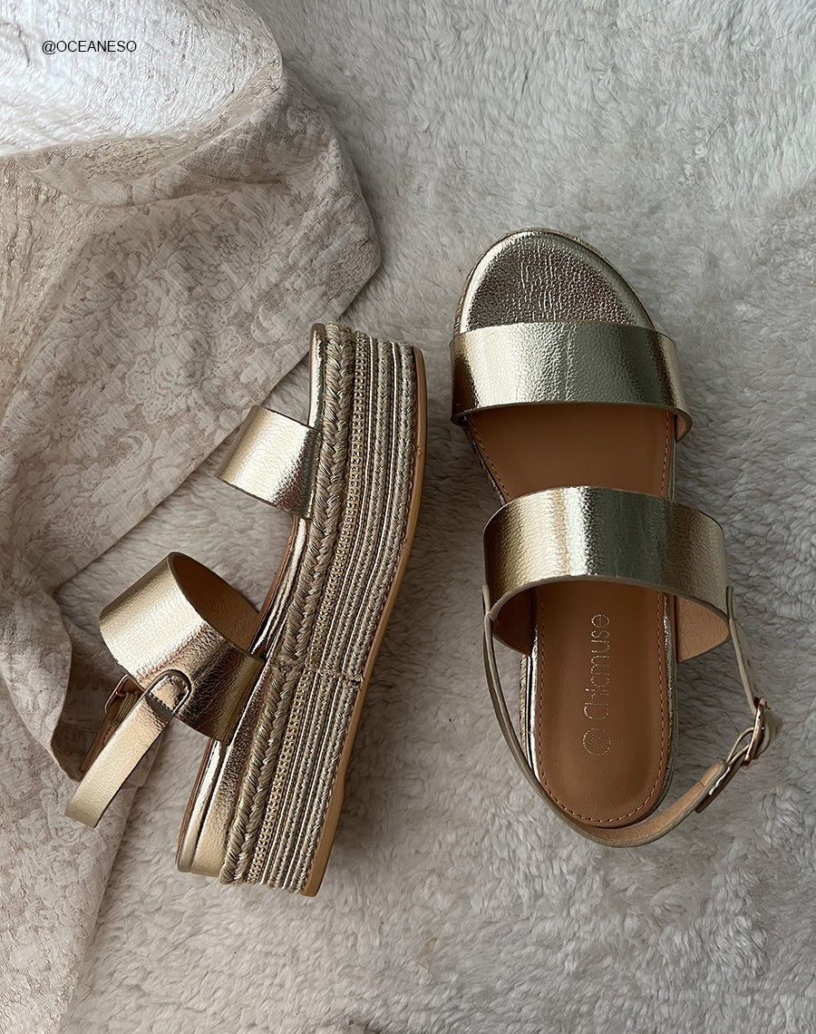 Sandales Pailletées Dorées à Plateforme - Chaussure Femme Au Confort Aérien