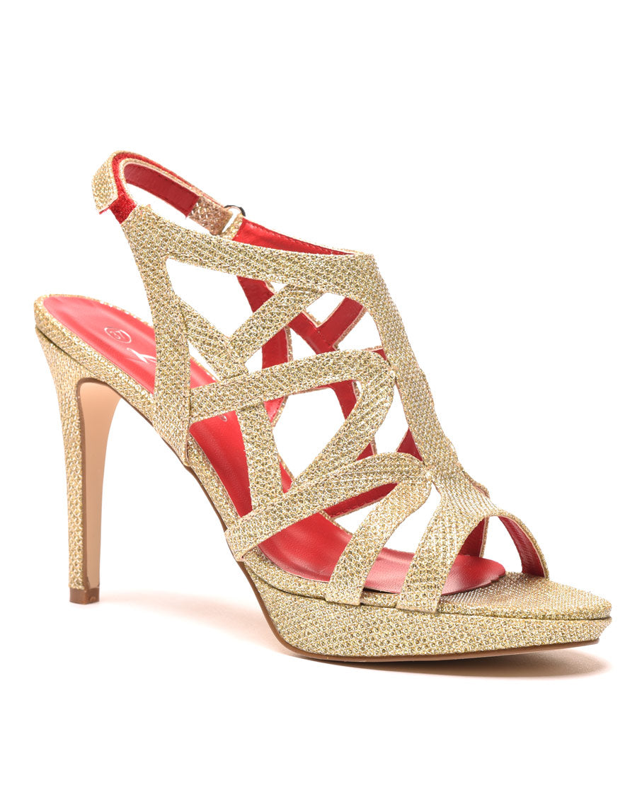 Sandales à paillettes et scratch doré