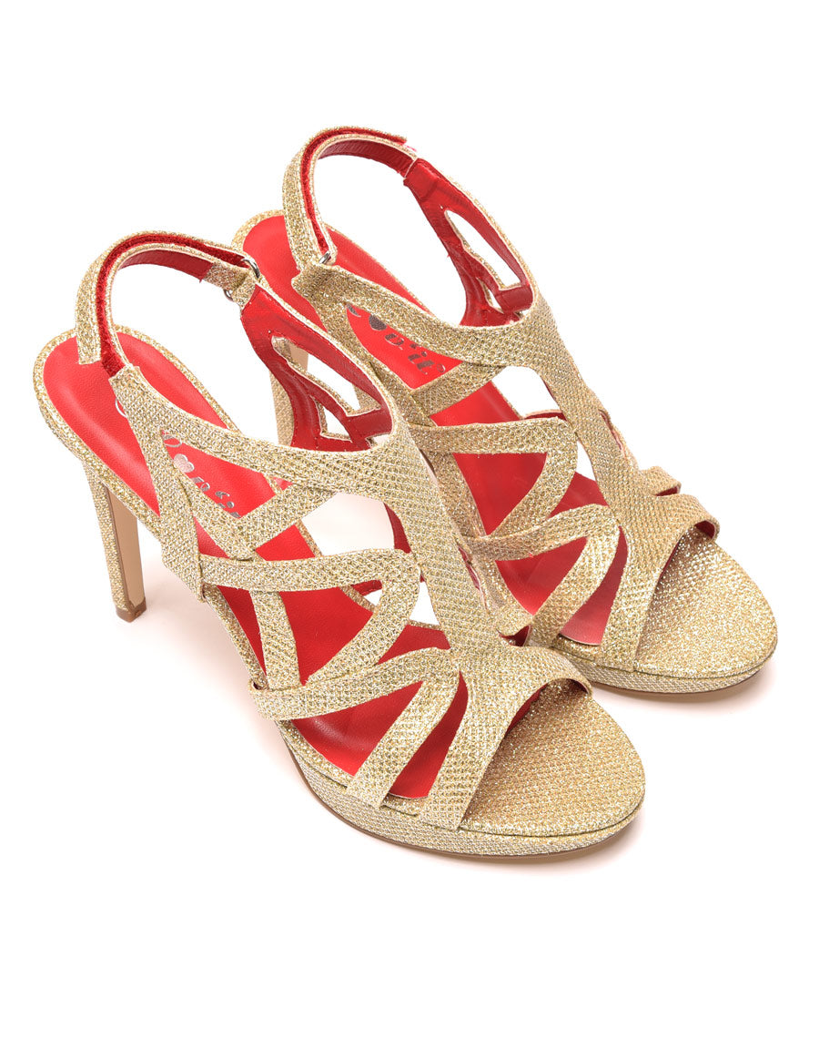 Sandales à paillettes et scratch doré