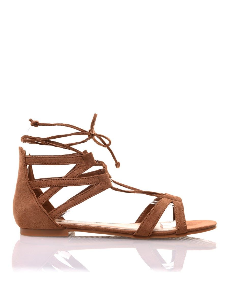 Sandales plates camel en suédine