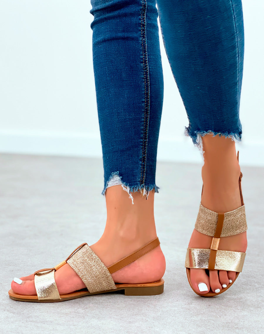 Sandales plates dorée à détail tressé