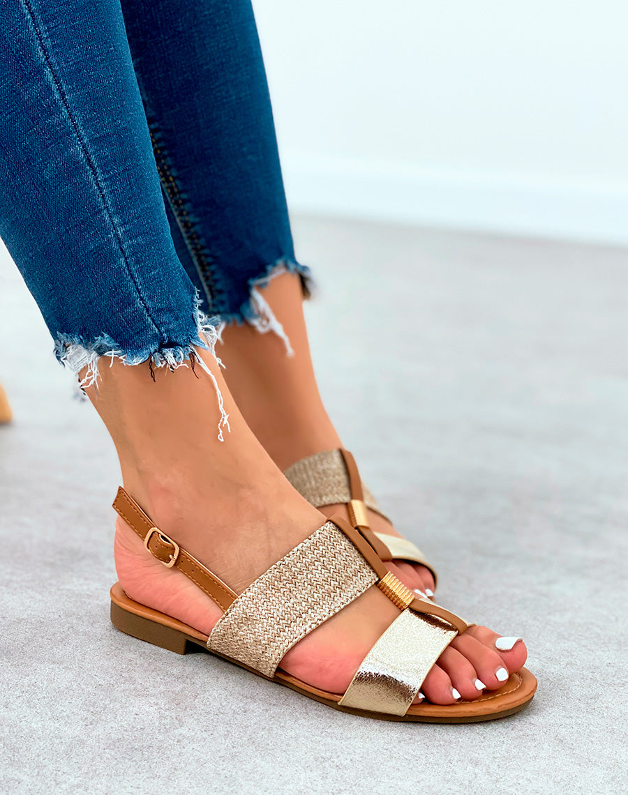 Sandales plates dorée à détail tressé
