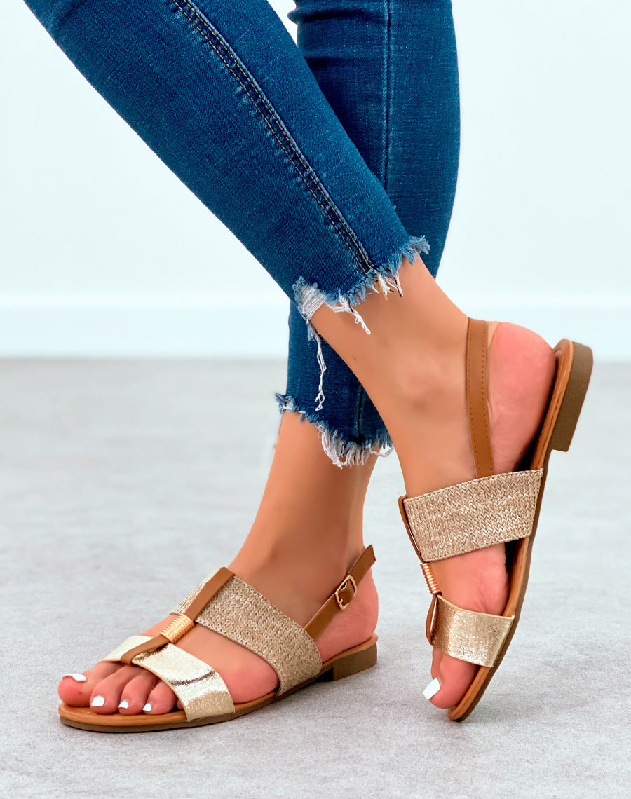 Sandales plates dorée à détail tressé