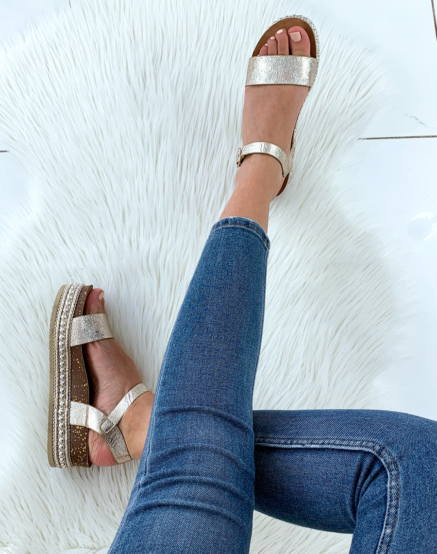 Sandales à semelles compensées doré métallique