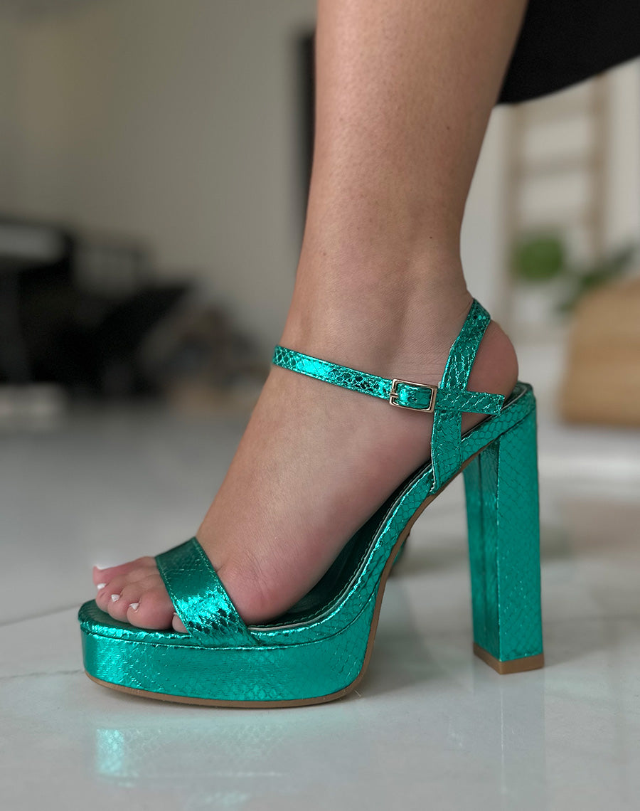 Sandales à talon effet crocodile