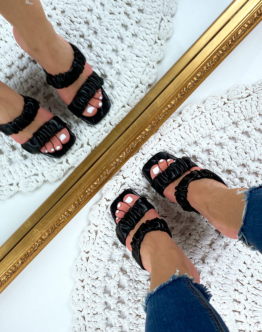 Sandales à talon en similicuir noir