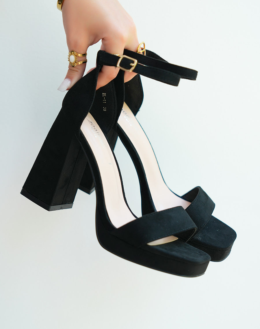 Sandales à talon en suédine noire avec plateforme
