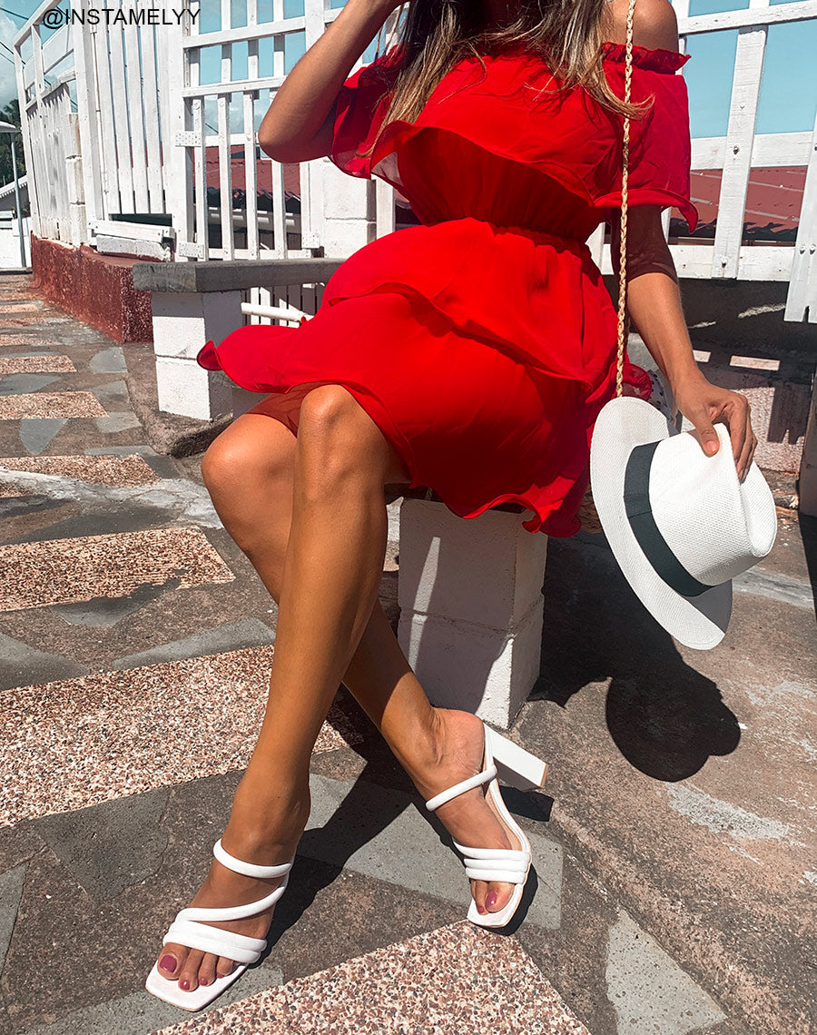 Sandales à talon et à bride blanc en similicuir