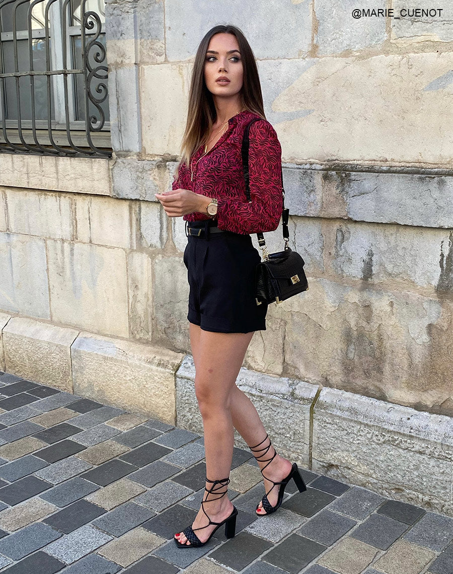 Sandales à talon noires à bride tressé et longues lanières