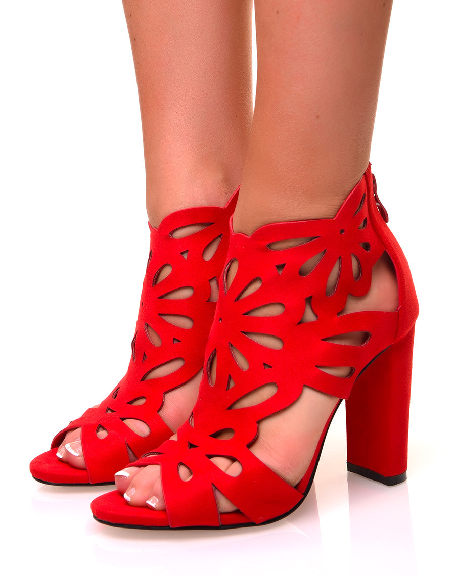 Sandales à talons ajourées en suédine rouges