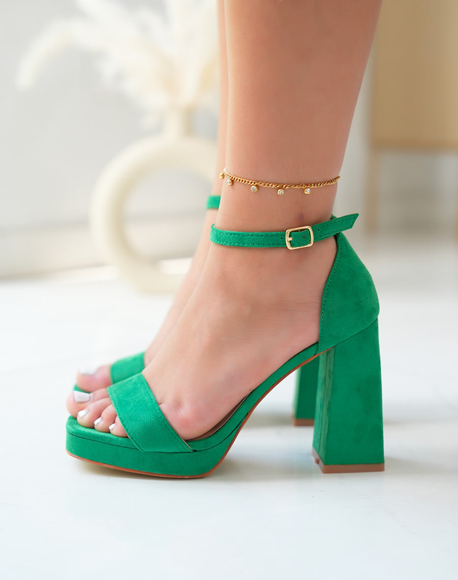 Sandales vertes en suédine à talon haut et épais