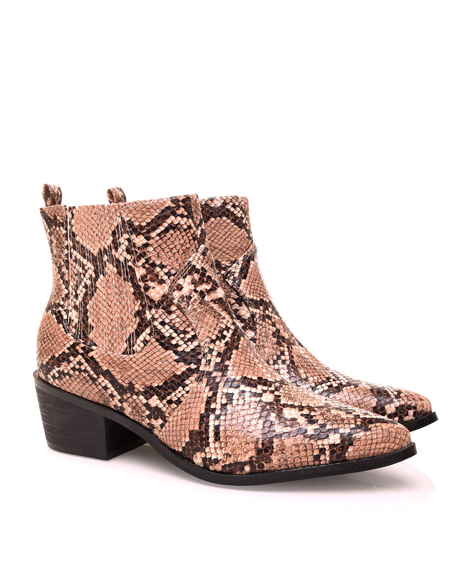 Santiags effet python à talon mi-haut