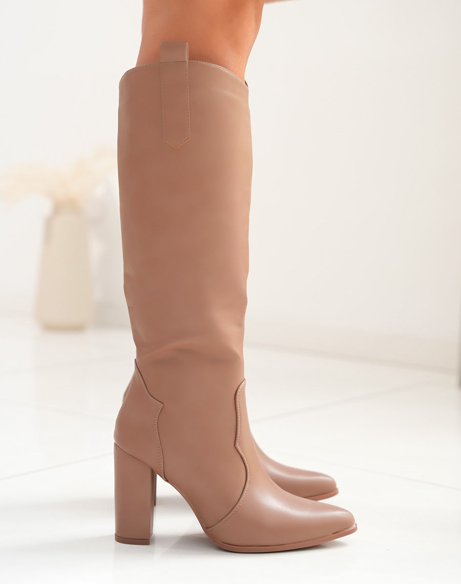 Santiags Modernes : Bottes Beiges Foncées Pour Femme