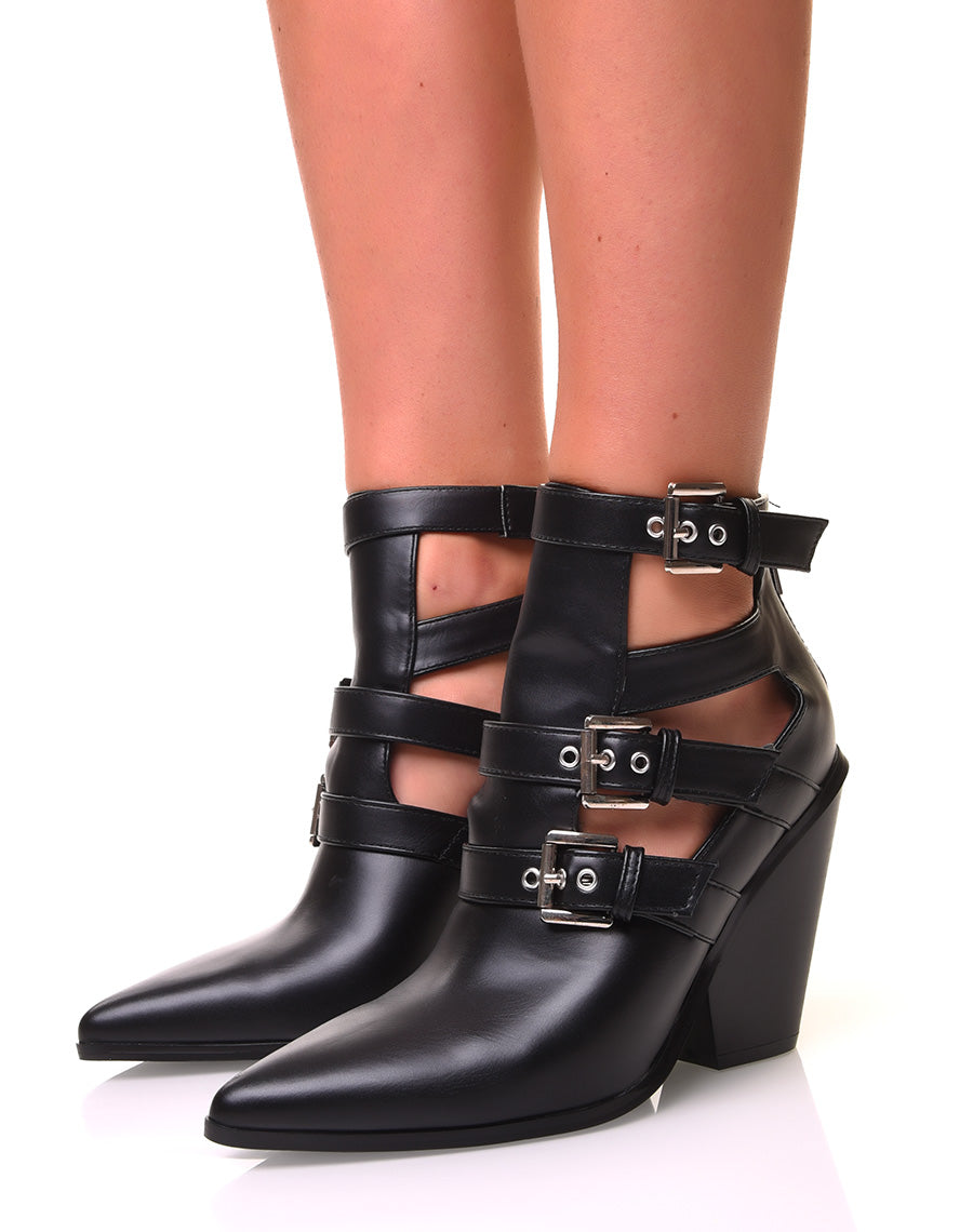 Santiags noires ouverte à lacets