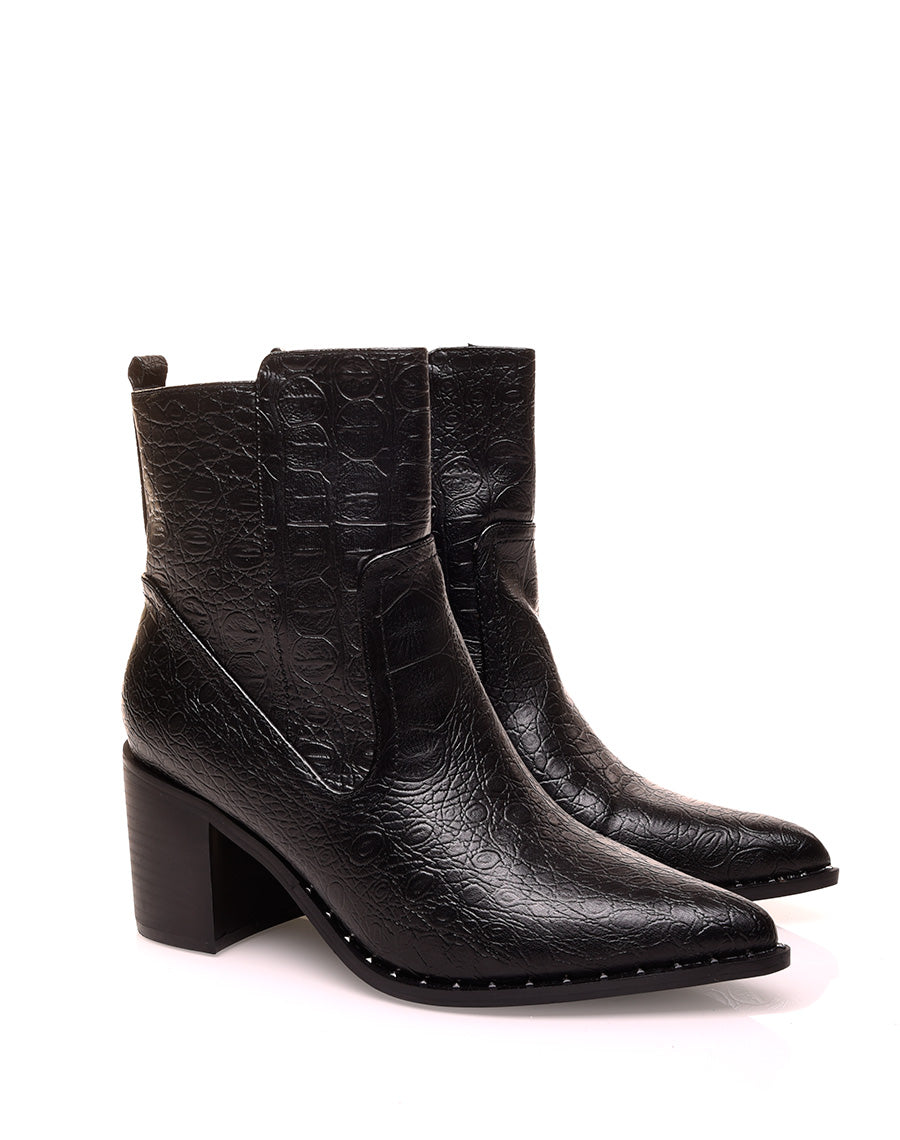 Santiags noires à talon effet croco vieillis