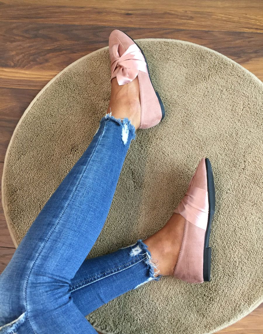 Slippers roses à noeud