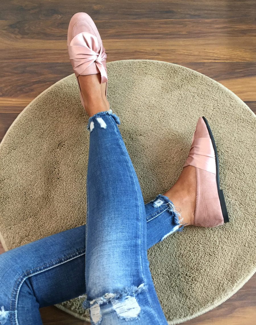 Slippers roses à noeud