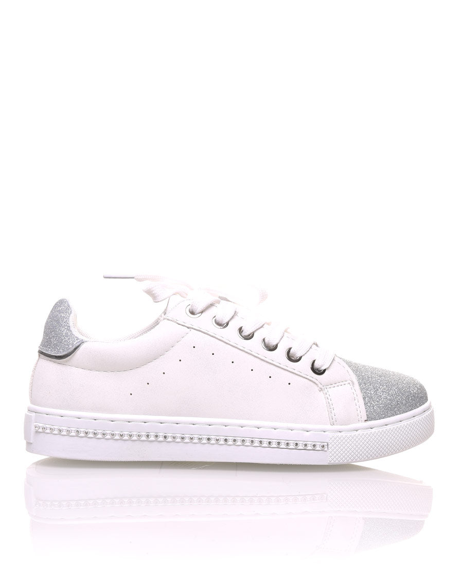 Sneakers bi matières blanches pailletés