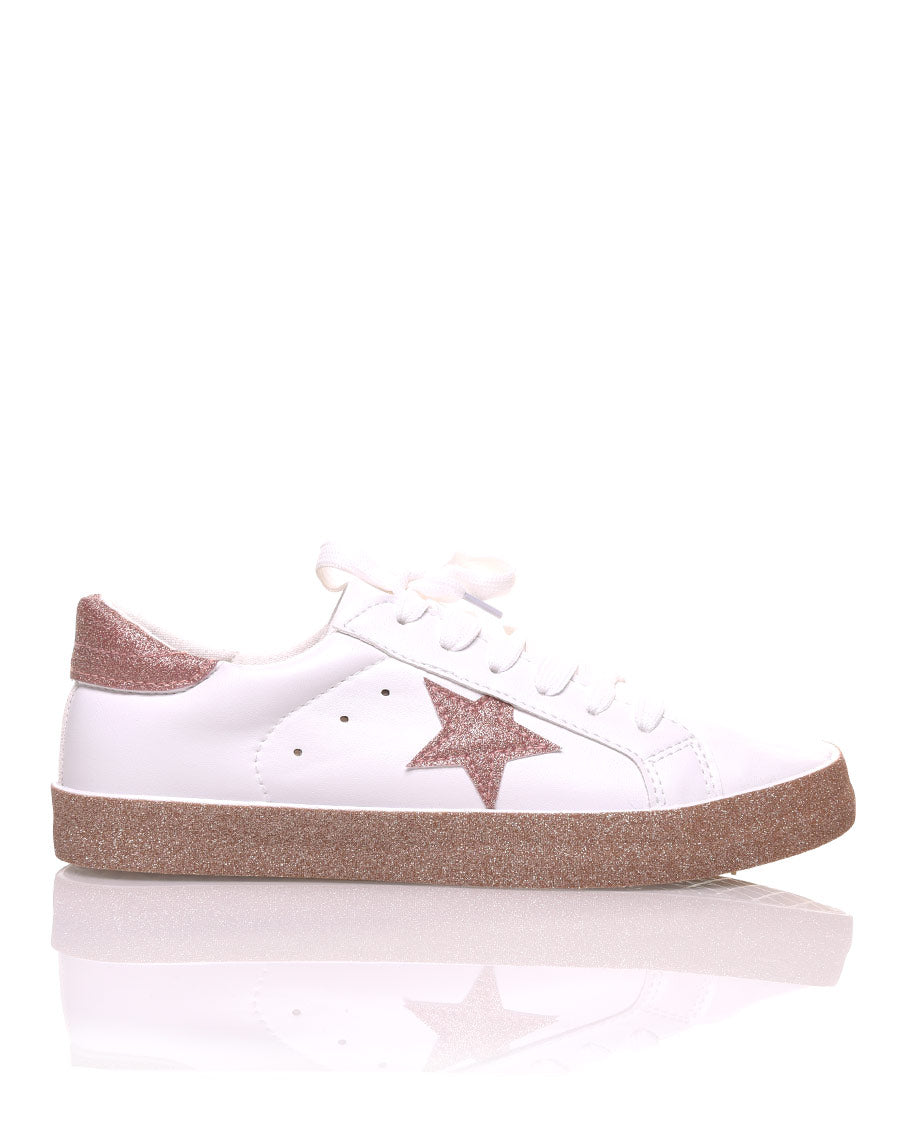 Sneakers blanches à paillètes champagne