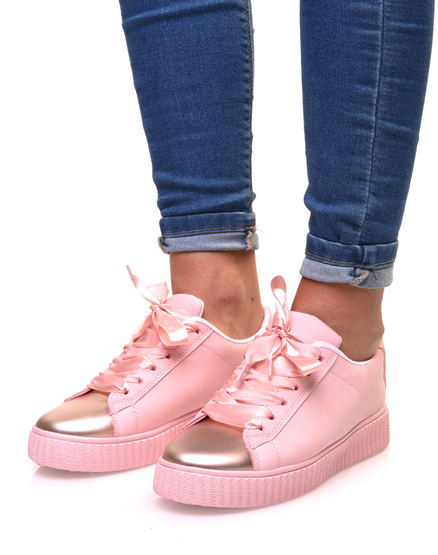 Sneakers roses et cuivrées bi matières
